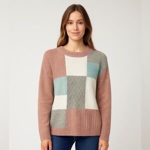 Alfred Dunner Women's Pink Crew Neck Sweater